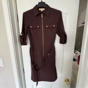 Michael Kors Brown Belted Shirt Dress